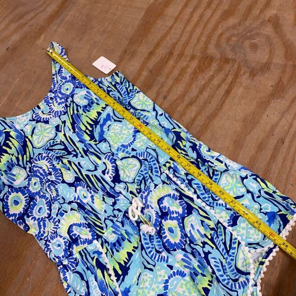 LILLY PULITZER Girls BLUE MULTI-COLOR PRINT SHORT KNIT ROMPER. Size XL (12-14) - Picture 6 of 8